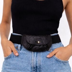 Vintage Omega Black Leather Belt Bag | Made in USA | 90s